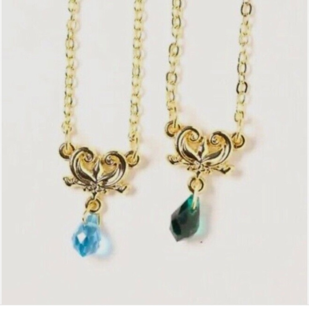 Disney Frozen Anna & Elsa Arendelle Crest Pair 2 Necklaces Broadway Musical
